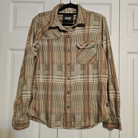 Howler Brothers Harker’s Flannel - Kempton Plaid Taupe - Men’s Medium - Picture 2 of 11